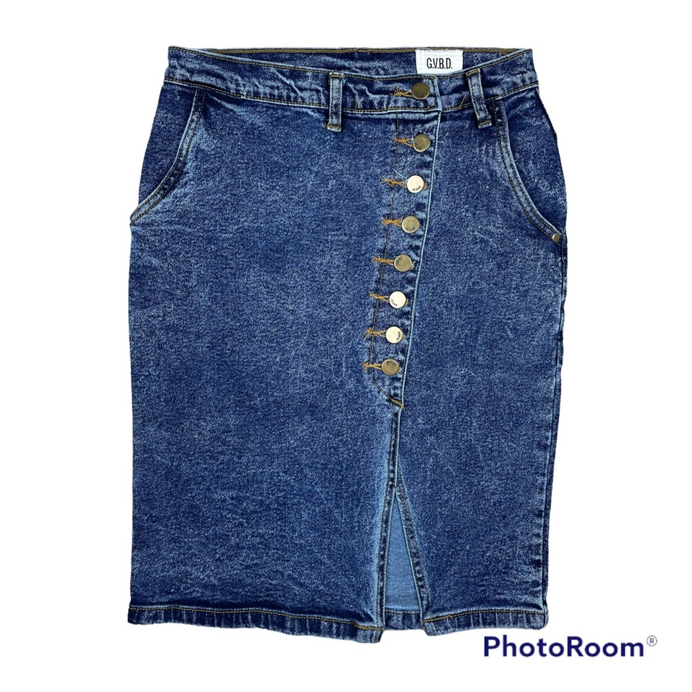 GVBD Knee-Length Midi Stretch Denim Jean Skirt w/ Pockets Womens 28 Inch Waist